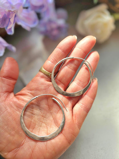 4.5cm Silver Hoop Earrings | Elegant Hammered Effect Hoops | Lightweight Silver Plated Earrings | Modern Everyday Jewellery | Nickel Free