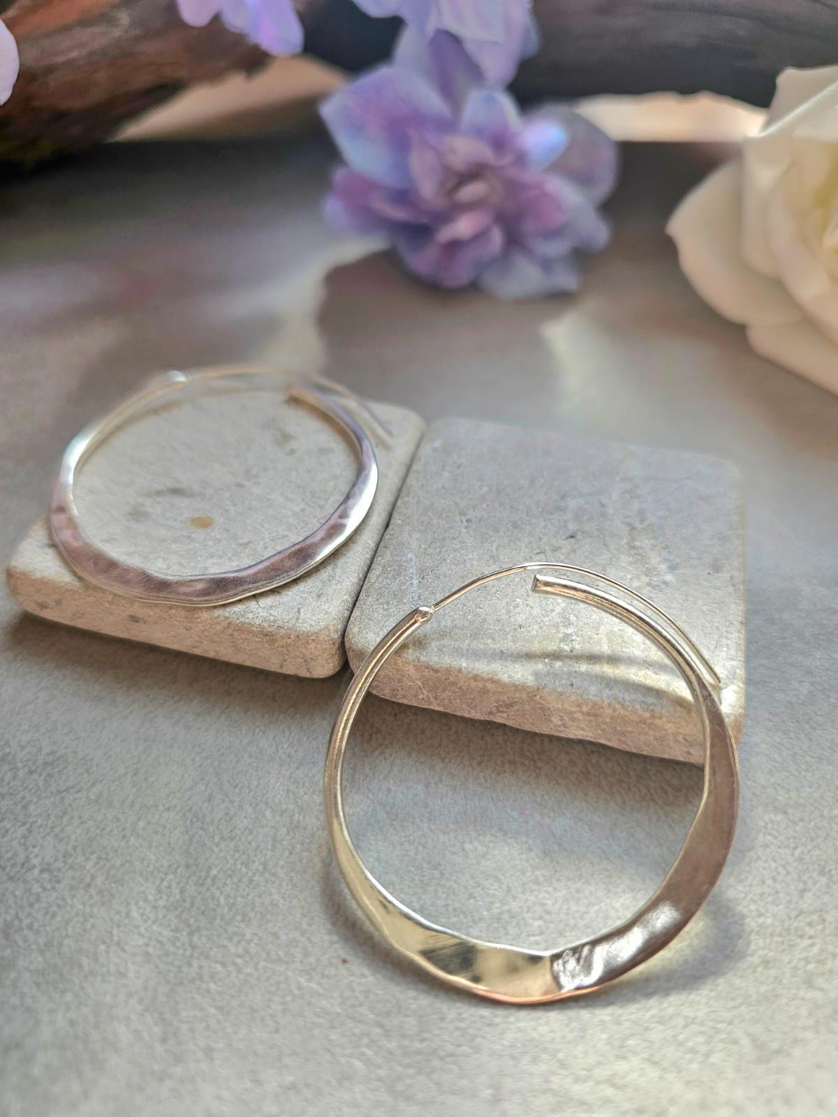4.5cm Silver Hoop Earrings | Elegant Hammered Effect Hoops | Lightweight Silver Plated Earrings | Modern Everyday Jewellery | Nickel Free