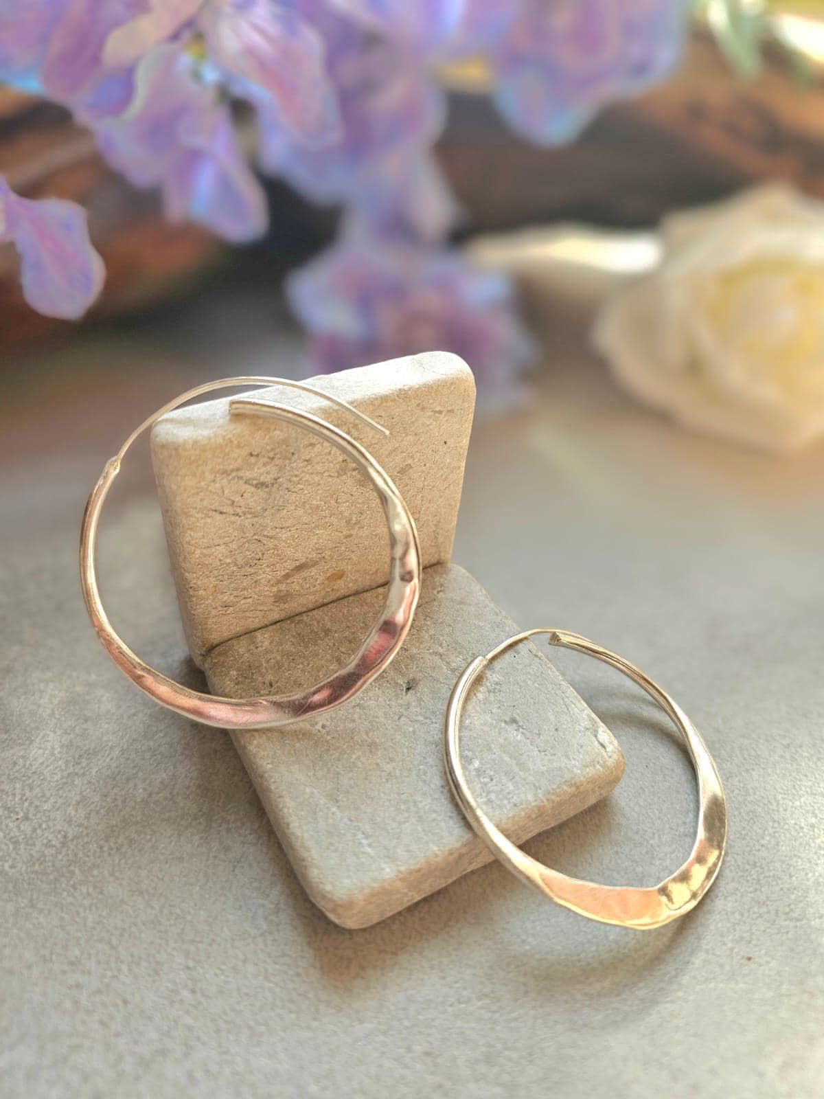 4.5cm Silver Hoop Earrings | Elegant Hammered Effect Hoops | Lightweight Silver Plated Earrings | Modern Everyday Jewellery | Nickel Free