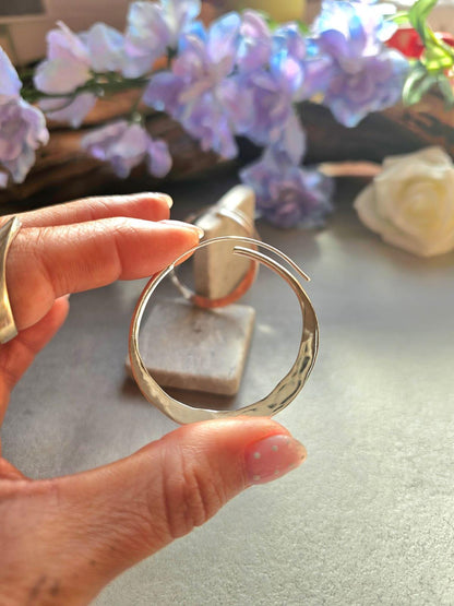 4.5cm Silver Hoop Earrings | Elegant Hammered Effect Hoops | Lightweight Silver Plated Earrings | Modern Everyday Jewellery | Nickel Free