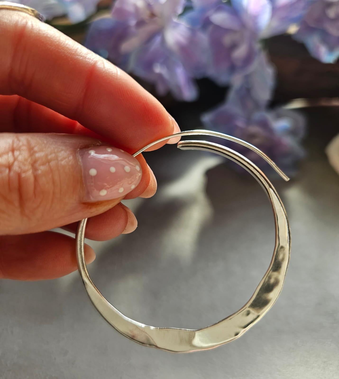 Statement Silver Hoop Earrings 5cm | Hammered Effect Silver Plated Hoops | Lightweight Bold Earrings | Modern Jewellery | Nickel Free