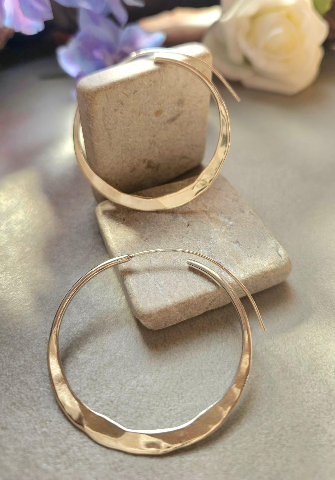 Statement Silver Hoop Earrings 5cm | Hammered Effect Silver Plated Hoops | Lightweight Bold Earrings | Modern Jewellery | Nickel Free