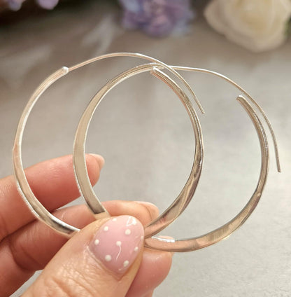 Extra Large Silver Hoop Earrings 5.5cm | Hammered Effect Statement Hoops | Lightweight Silver Plated Jewellery | Nickel Free