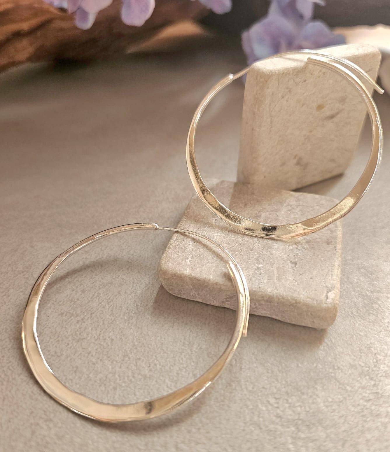 Extra Large Silver Hoop Earrings 5.5cm | Hammered Effect Statement Hoops | Lightweight Silver Plated Jewellery | Nickel Free