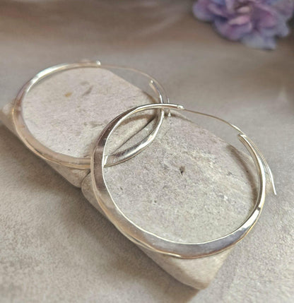 Extra Large Silver Hoop Earrings 5.5cm | Hammered Effect Statement Hoops | Lightweight Silver Plated Jewellery | Nickel Free