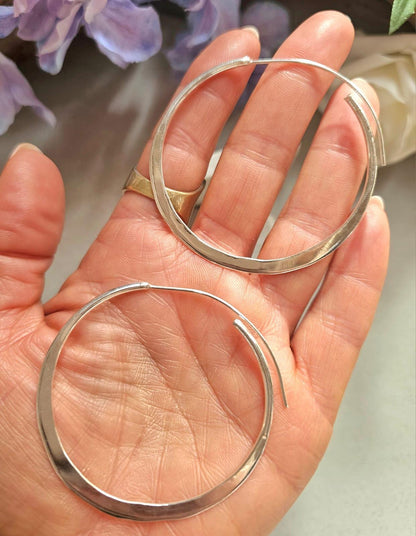 Extra Large Silver Hoop Earrings 5.5cm | Hammered Effect Statement Hoops | Lightweight Silver Plated Jewellery | Nickel Free