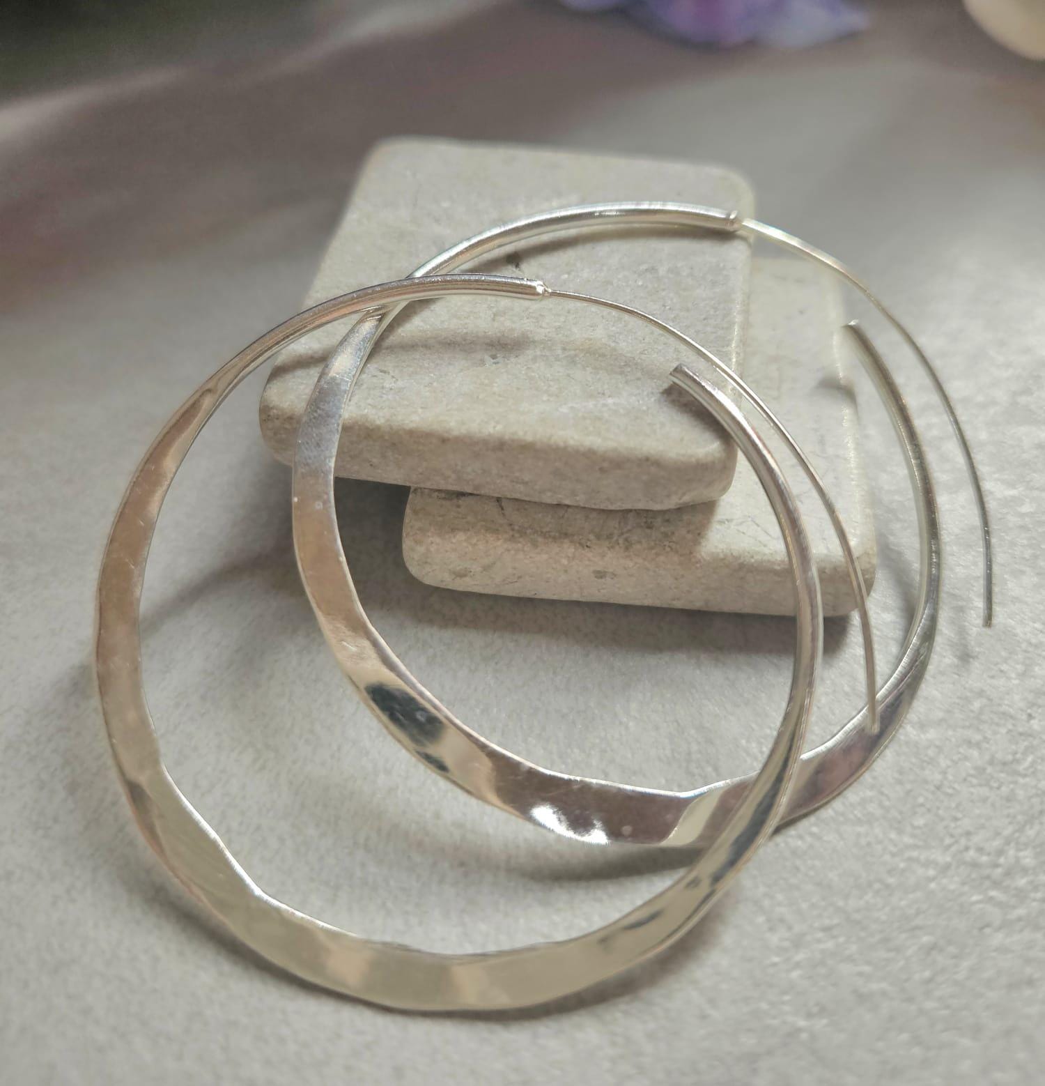 6.5cm Silver Hoop Earrings | Oversized Hammered Effect Hoops | Lightweight Statement Silver Plated Earrings