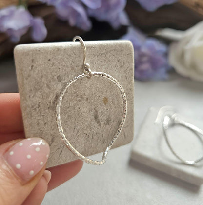 Irregular Silver Hoop Earrings, Hammered Oval Hoops, Silver Plated Dangle Earrings, Minimalist Jewellery, Nickel Free Gift for Her