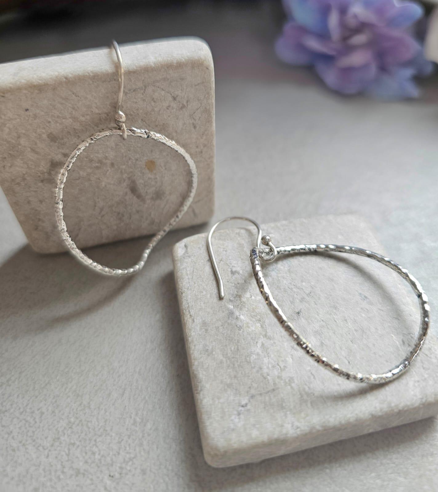 Irregular Silver Hoop Earrings, Hammered Oval Hoops, Silver Plated Dangle Earrings, Minimalist Jewellery, Nickel Free Gift for Her