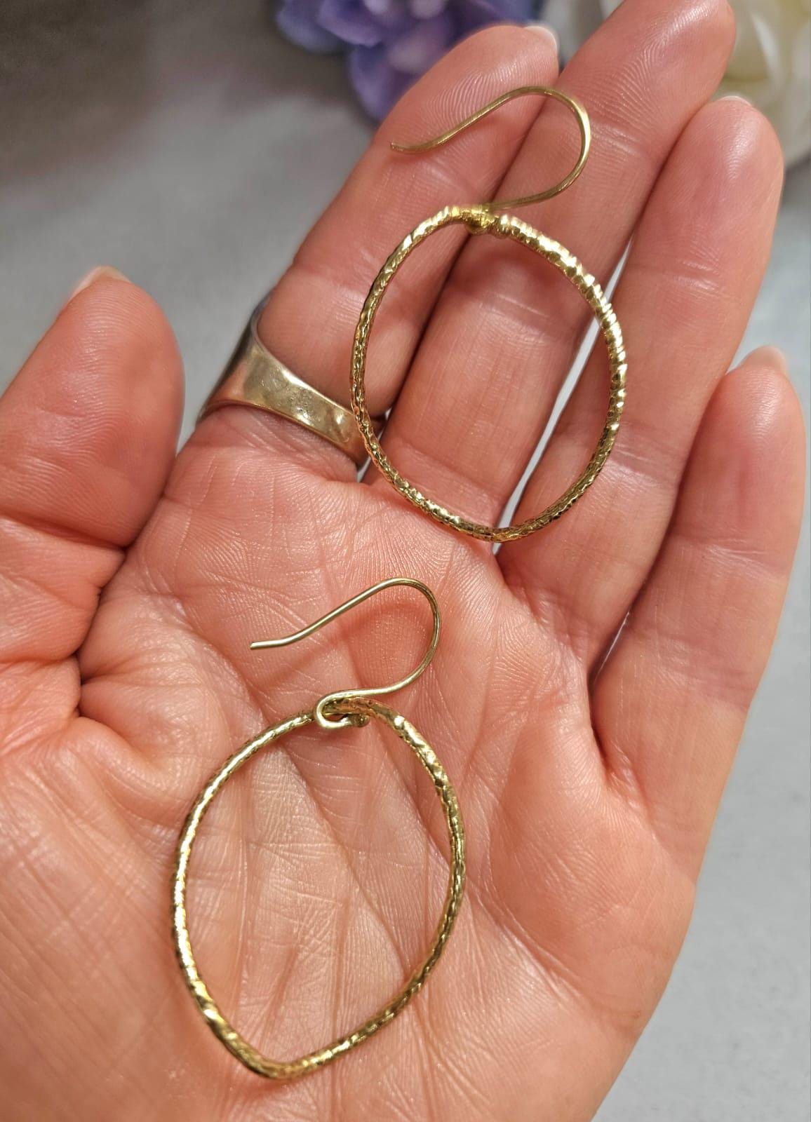 Irregular Brass Hoop Earrings, Oval Hoops, Dangle Earrings, Minimalist Gold Tone Jewellery, Nickel Free Gift for Her / Festival jewellery