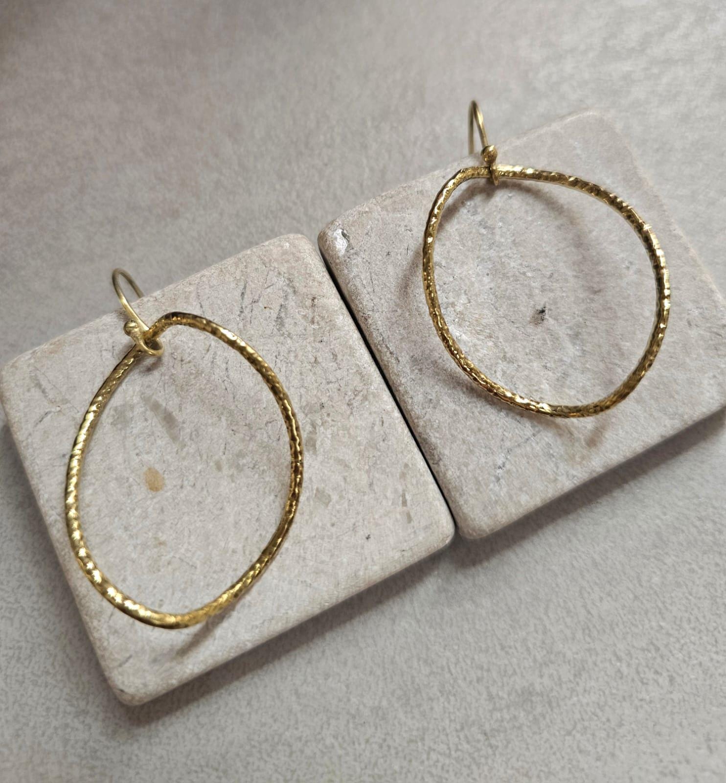 Irregular Brass Hoop Earrings, Oval Hoops, Dangle Earrings, Minimalist Gold Tone Jewellery, Nickel Free Gift for Her / Festival jewellery