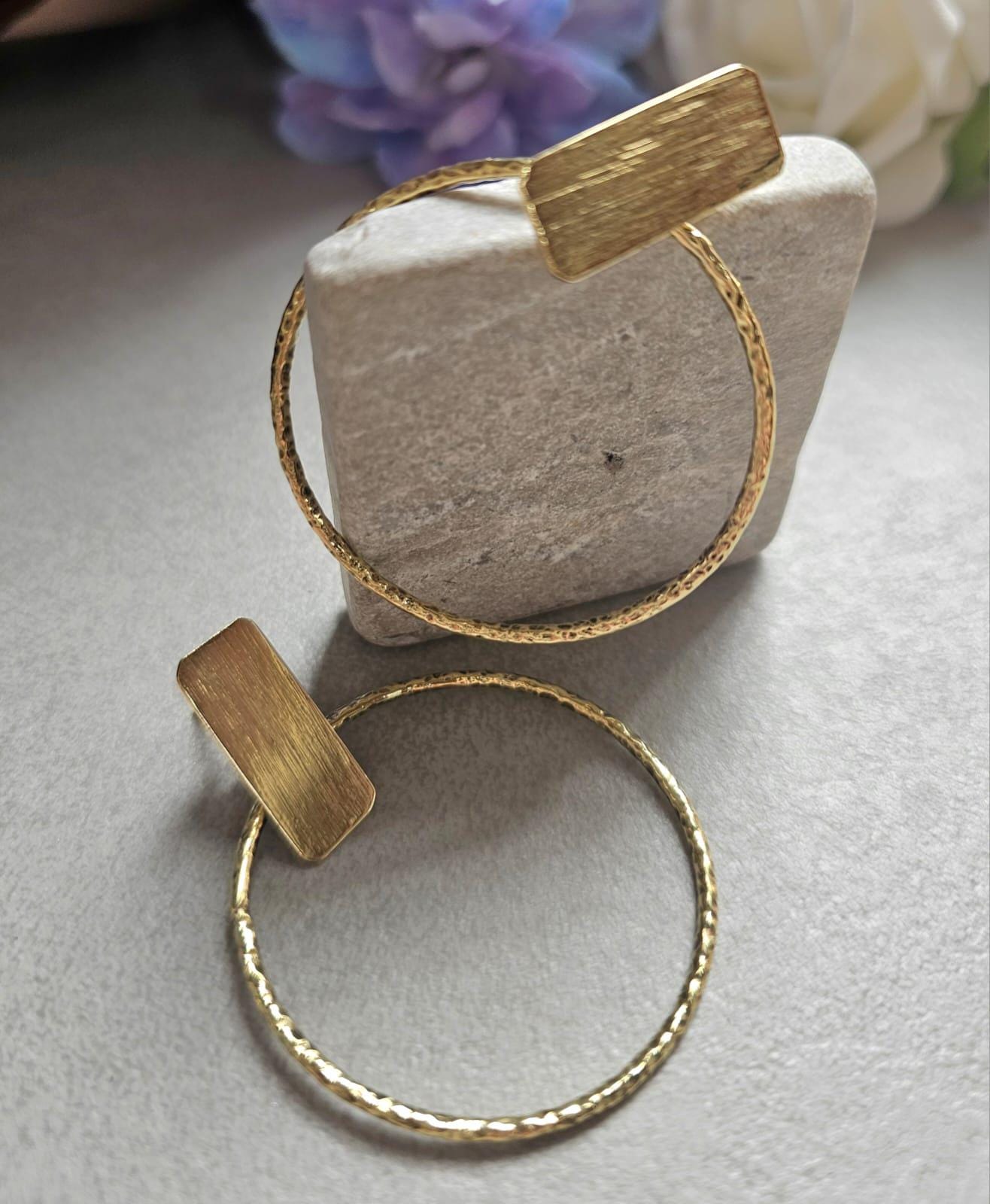 Face Forward Hoop Earrings, Raw Brass Statement Hoops, Geometric Bar Stud Hoops, Hammered Circle Earrings, Modern Minimalist Jewellery
