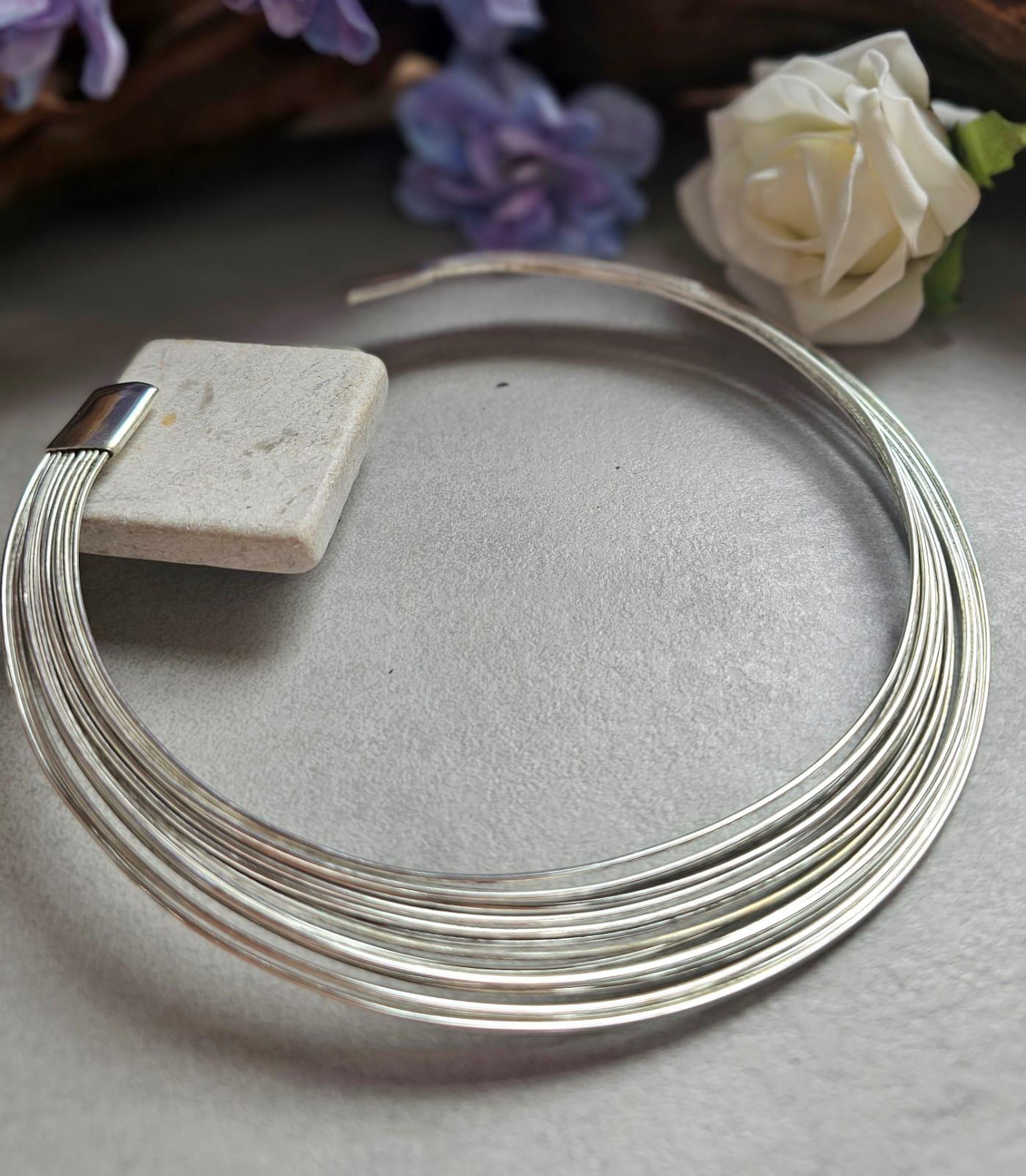 Silver Layered Choker Necklace, Multi Strand Choker, Statement Collar Necklace, Stacked Wire Necklace, Minimalist Silver Jewellery, Nickel F