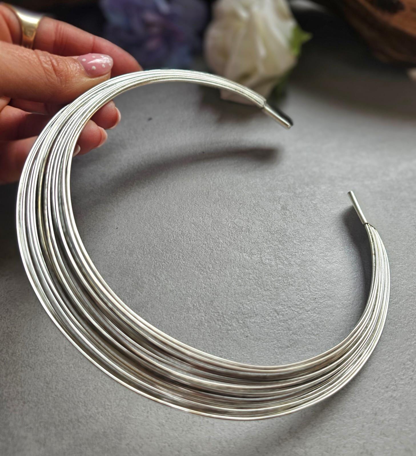 Silver Layered Choker Necklace, Multi Strand Choker, Statement Collar Necklace, Stacked Wire Necklace, Minimalist Silver Jewellery, Nickel F