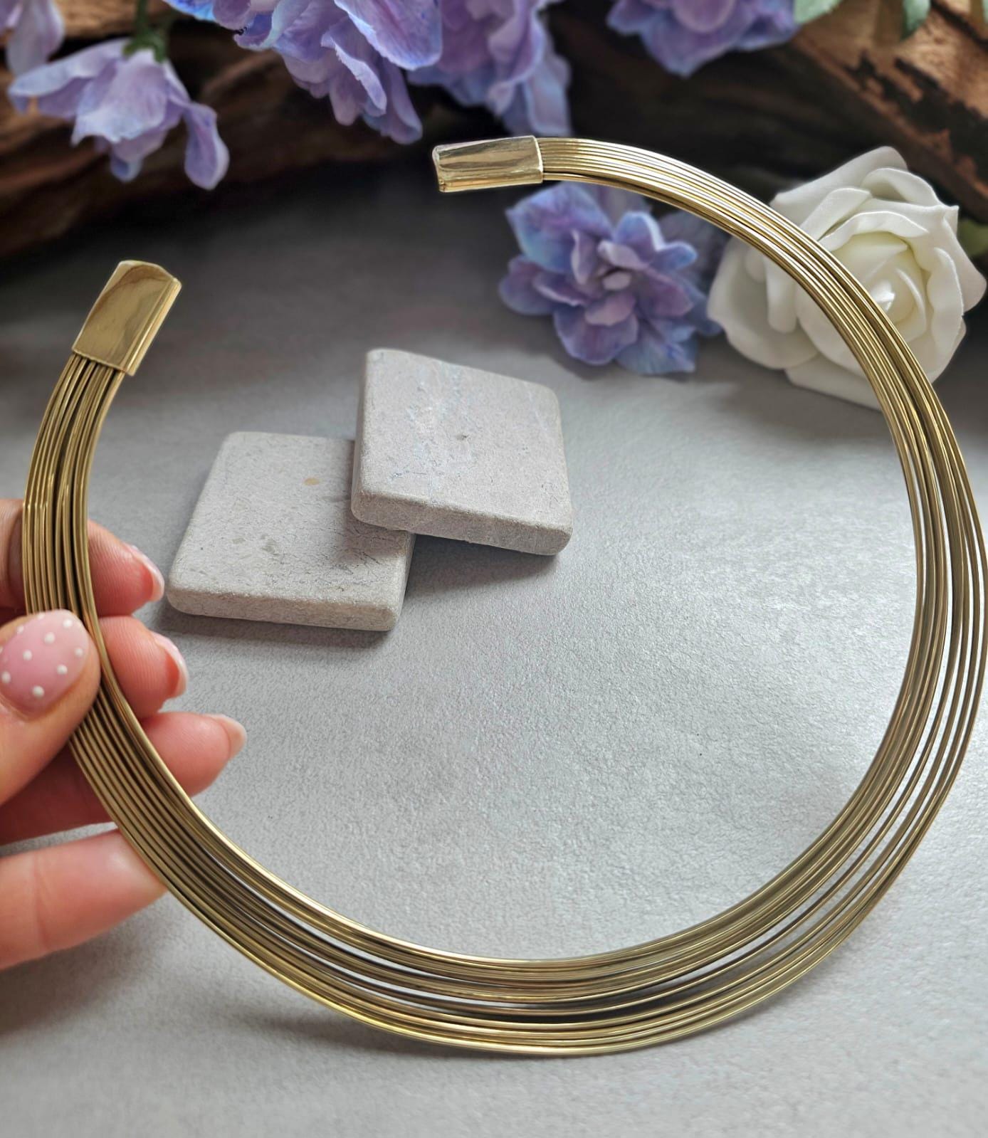 Raw Brass Layered Choker Necklace, Multi Strand Minimalist Collar, Modern Statement Neck Cuff, Nickel & Lead Free