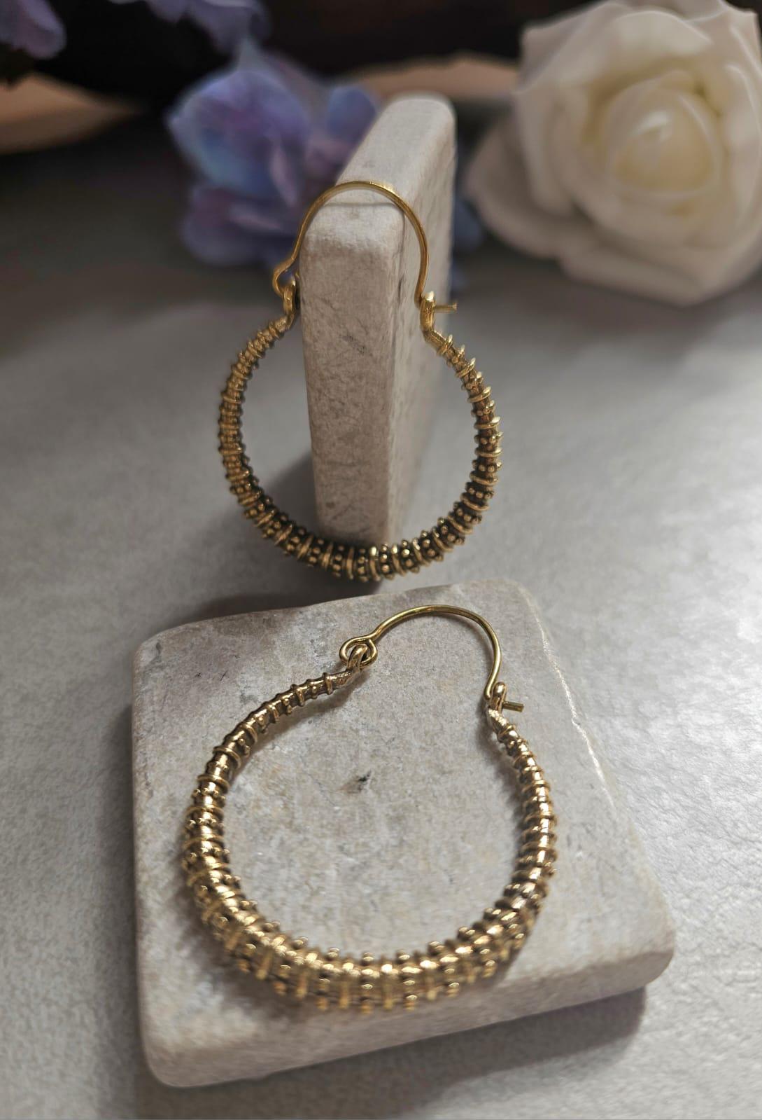Textured Brass Hoop Earrings, Gold Hoop Earrings, Minimalist Statement Hoops, Lightweight Everyday Jewellery, Nickel Free Gift for Her