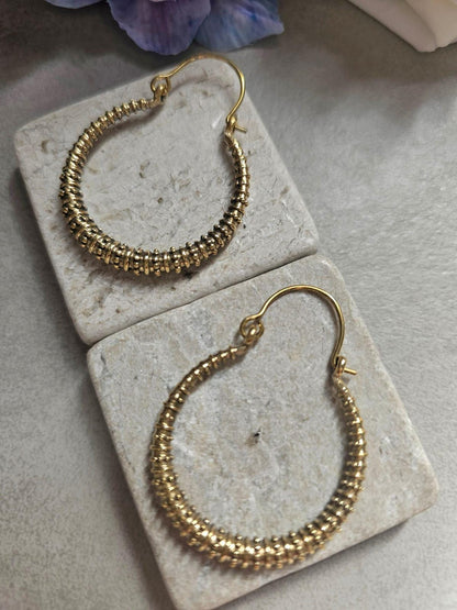 Textured Brass Hoop Earrings, Gold Hoop Earrings, Minimalist Statement Hoops, Lightweight Everyday Jewellery, Nickel Free Gift for Her