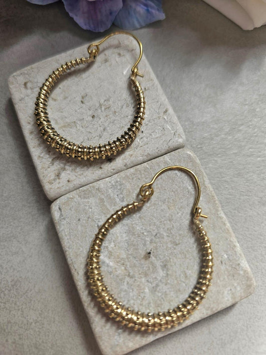 Textured Brass Hoop Earrings, Gold Hoop Earrings, Minimalist Statement Hoops, Lightweight Everyday Jewellery, Nickel Free Gift for Her