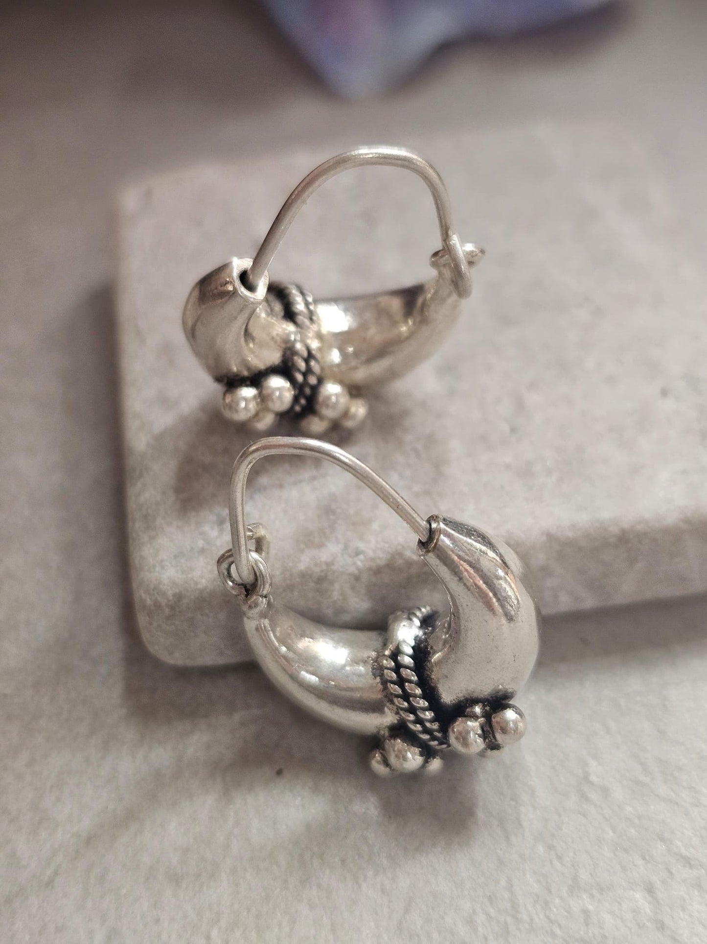Silver Plated Boho Hoop Earrings | Chunky Bali Style Hoops | Tribal Festival Earrings
