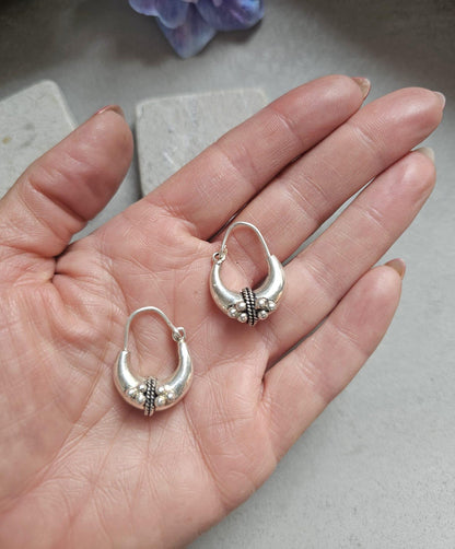 Silver Plated Boho Hoop Earrings | Chunky Bali Style Hoops | Tribal Festival Earrings