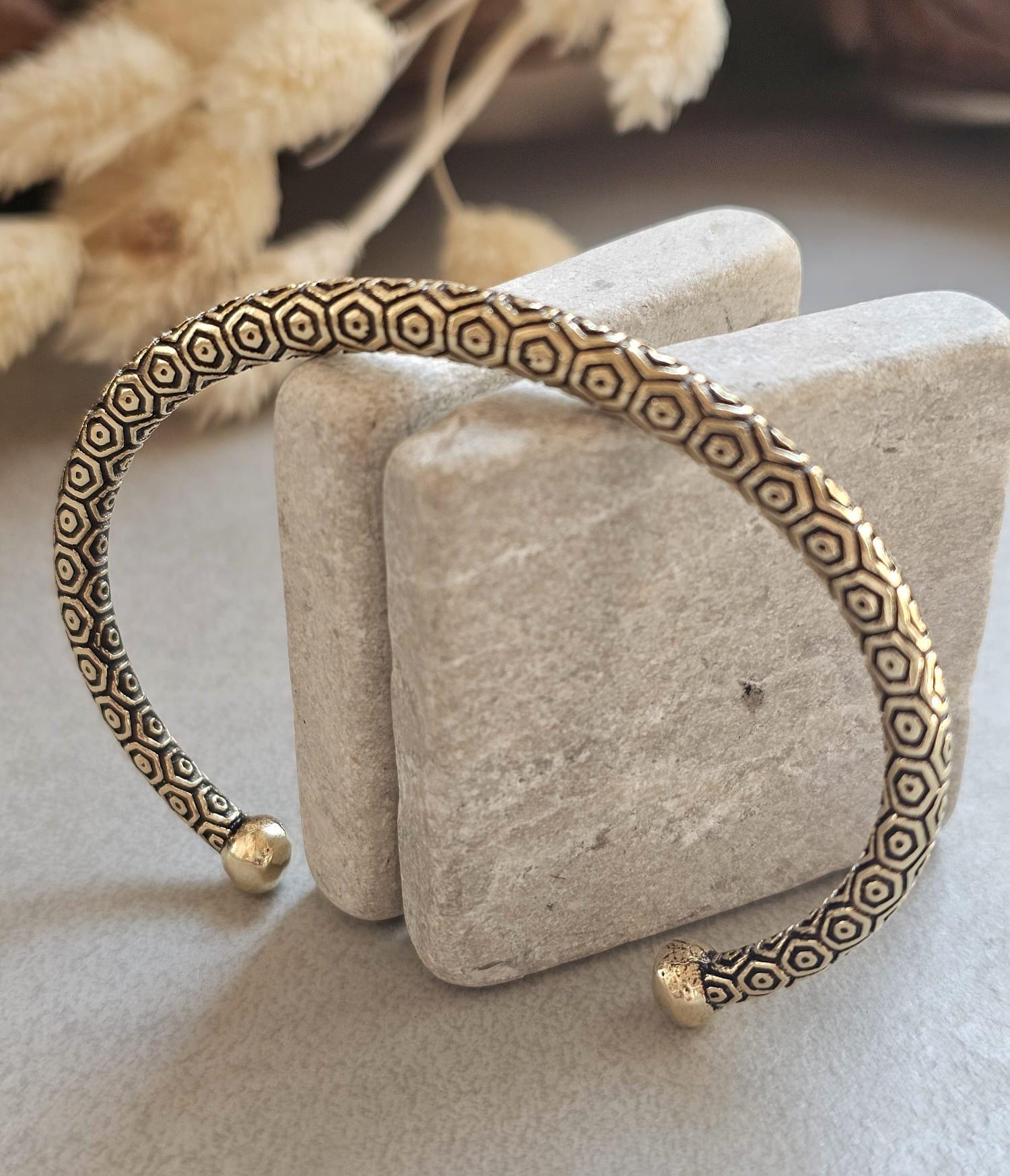 Raw Brass Cuff Bracelet | Bohemian Adjustable Bangle | Engraved Tribal Bracelet