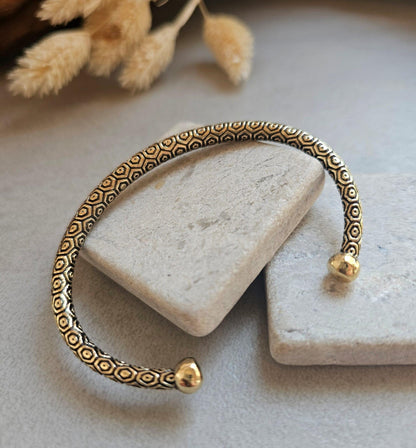 Raw Brass Cuff Bracelet | Bohemian Adjustable Bangle | Engraved Tribal Bracelet