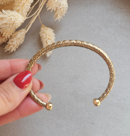 Raw Brass Cuff Bracelet | Bohemian Adjustable Bangle | Engraved Tribal Bracelet