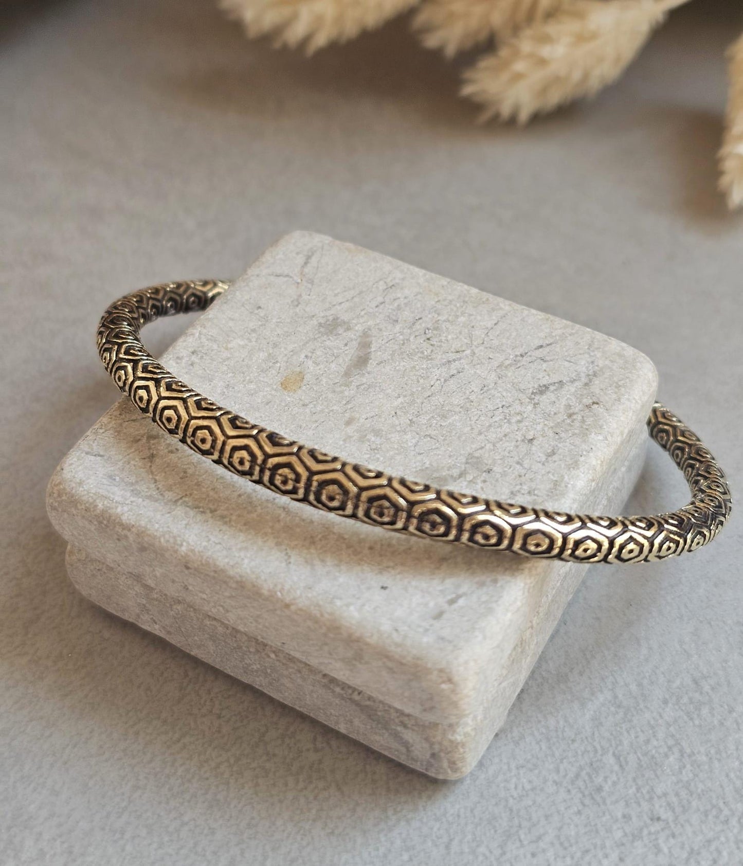 Raw Brass Cuff Bracelet | Bohemian Adjustable Bangle | Engraved Tribal Bracelet