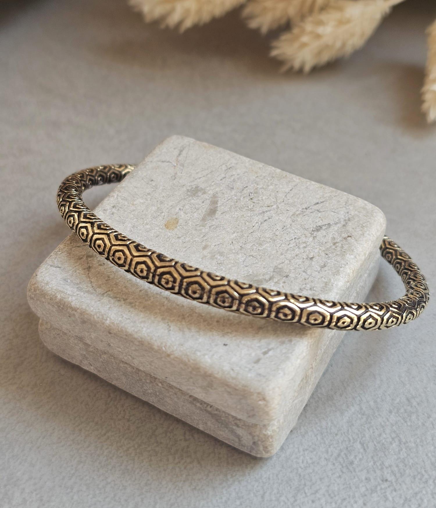 Raw Brass Cuff Bracelet | Bohemian Adjustable Bangle | Engraved Tribal Bracelet
