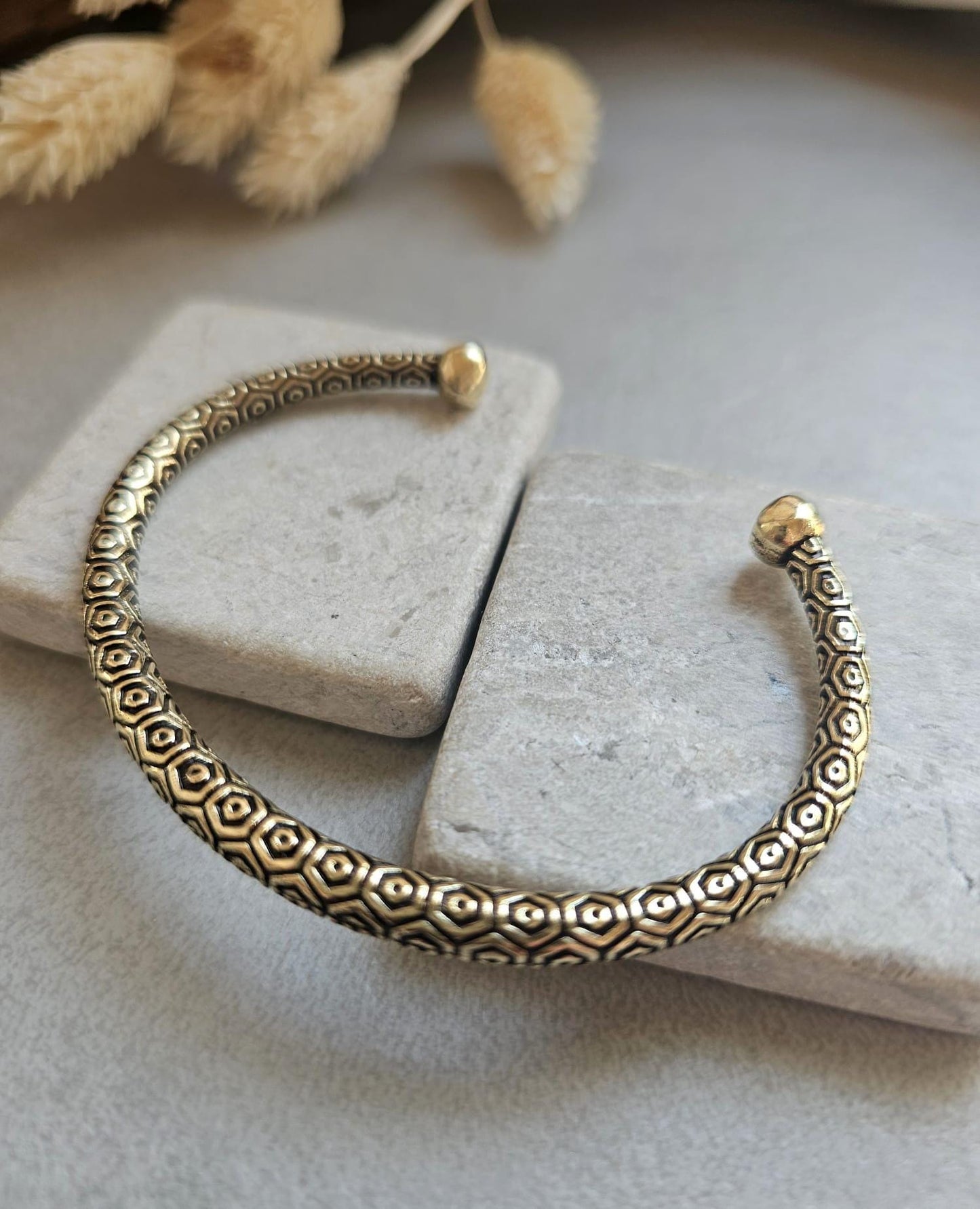 Raw Brass Cuff Bracelet | Bohemian Adjustable Bangle | Engraved Tribal Bracelet