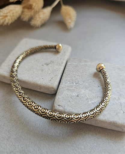 Raw Brass Cuff Bracelet | Bohemian Adjustable Bangle | Engraved Tribal Bracelet