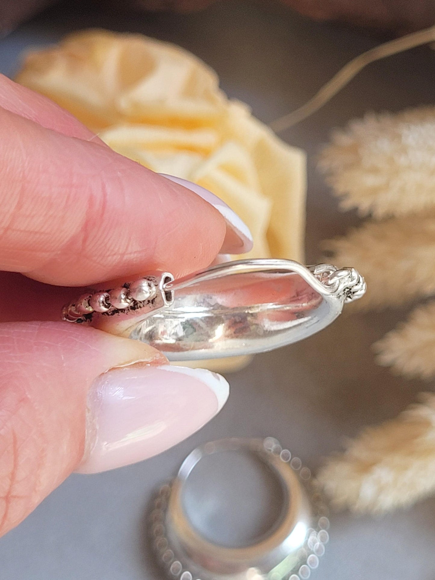 Silver Plated Boho Hoop Earrings 3.5cm | Textured Beaded Hoops | Statement Silver Earrings | Everyday Jewellery Gift