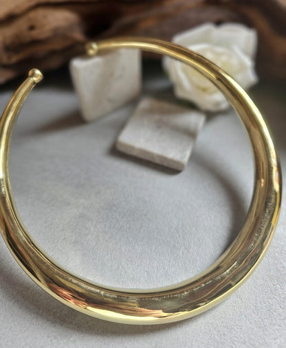 Raw Brass Statement Choker Necklace | Lightweight Open Collar Necklace | Minimalist Gold Tone Neck Cuff | Nickel Free