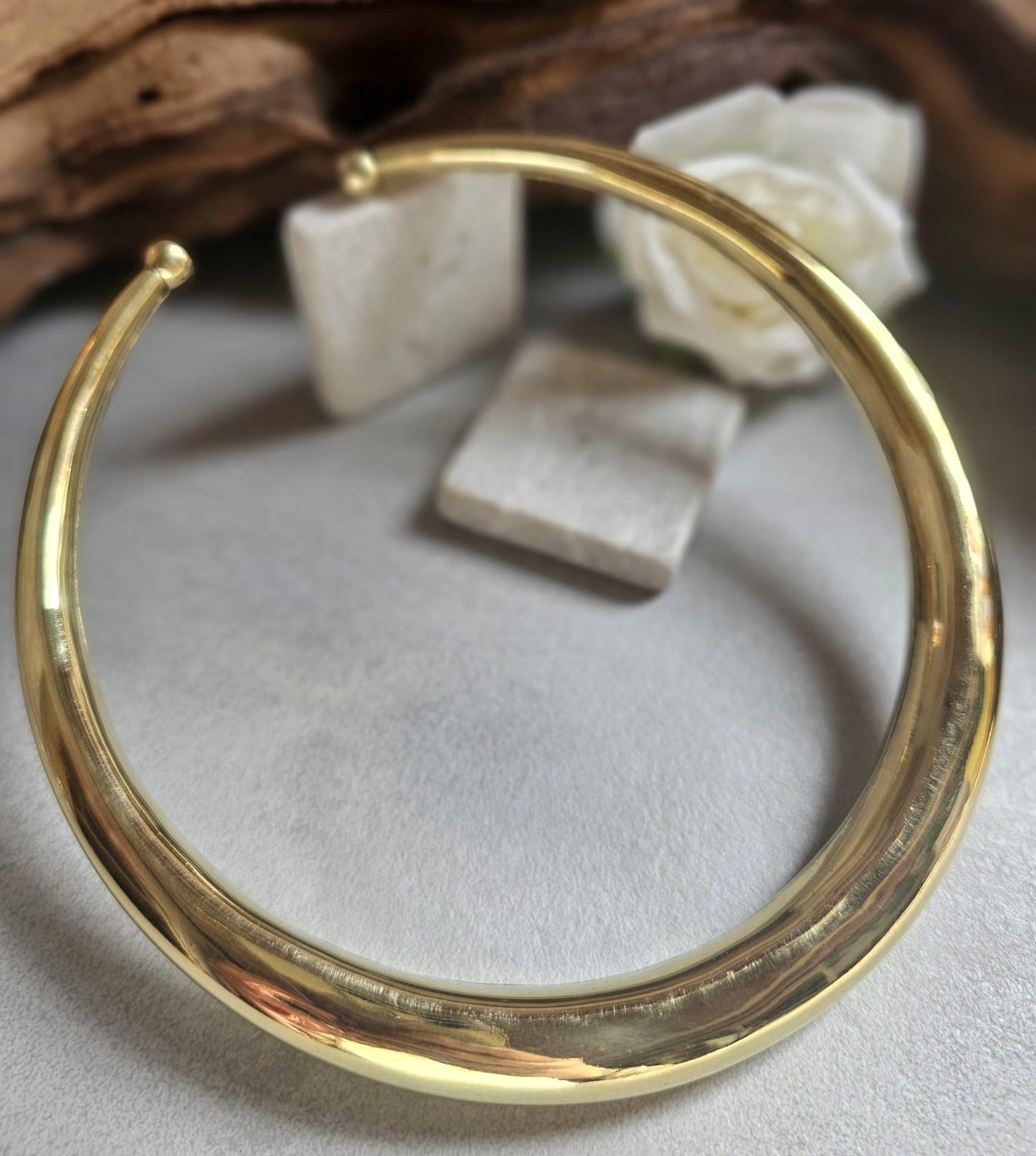 Raw Brass Statement Choker Necklace | Lightweight Open Collar Necklace | Minimalist Gold Tone Neck Cuff | Nickel Free
