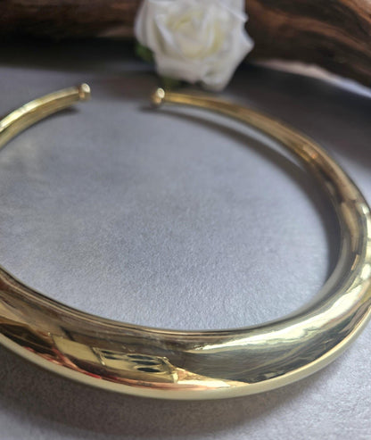 Raw Brass Statement Choker Necklace | Lightweight Open Collar Necklace | Minimalist Gold Tone Neck Cuff | Nickel Free
