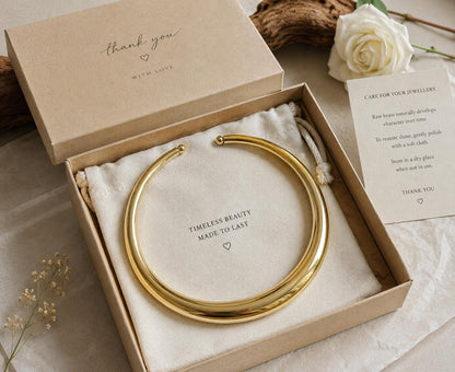 Raw Brass Statement Choker Necklace | Lightweight Open Collar Necklace | Minimalist Gold Tone Neck Cuff | Nickel Free