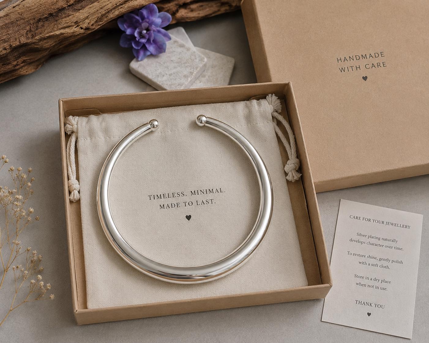 Silver Plated Statement Choker Necklace | Lightweight Open Collar Necklace | Minimalist Silver Neck Cuff