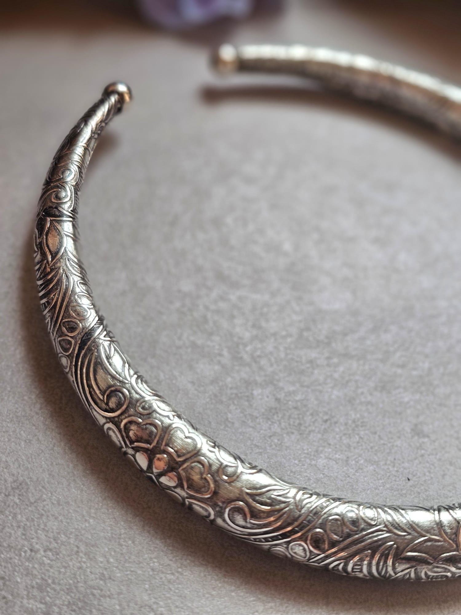 Silver Plated Floral Choker Necklace | Vintage Inspired Engraved Collar Necklace | Boho Statement Jewellery
