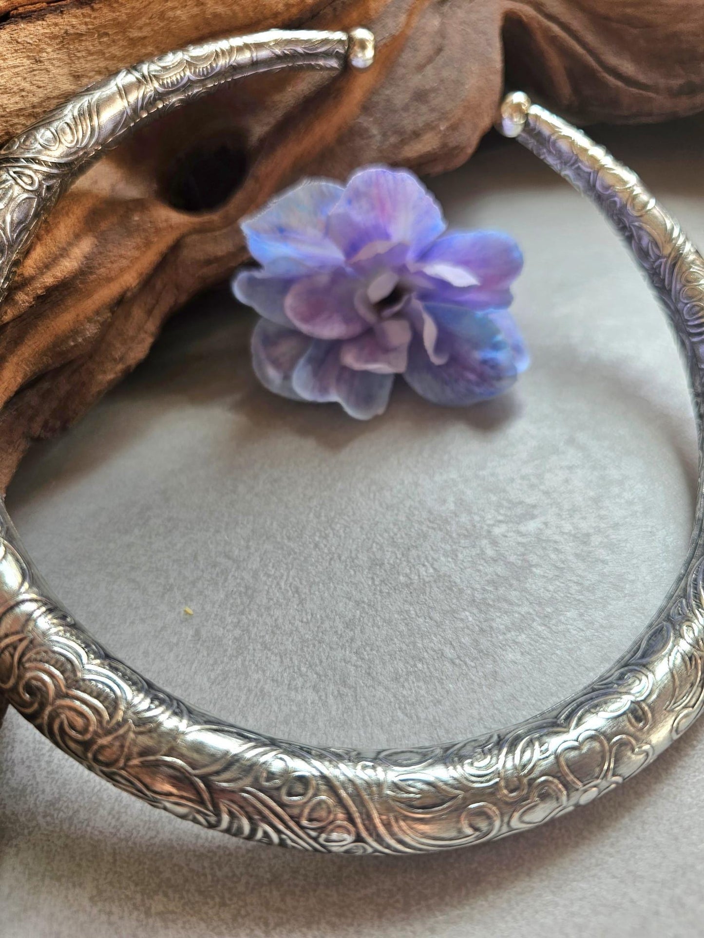 Silver Plated Floral Choker Necklace | Vintage Inspired Engraved Collar Necklace | Boho Statement Jewellery