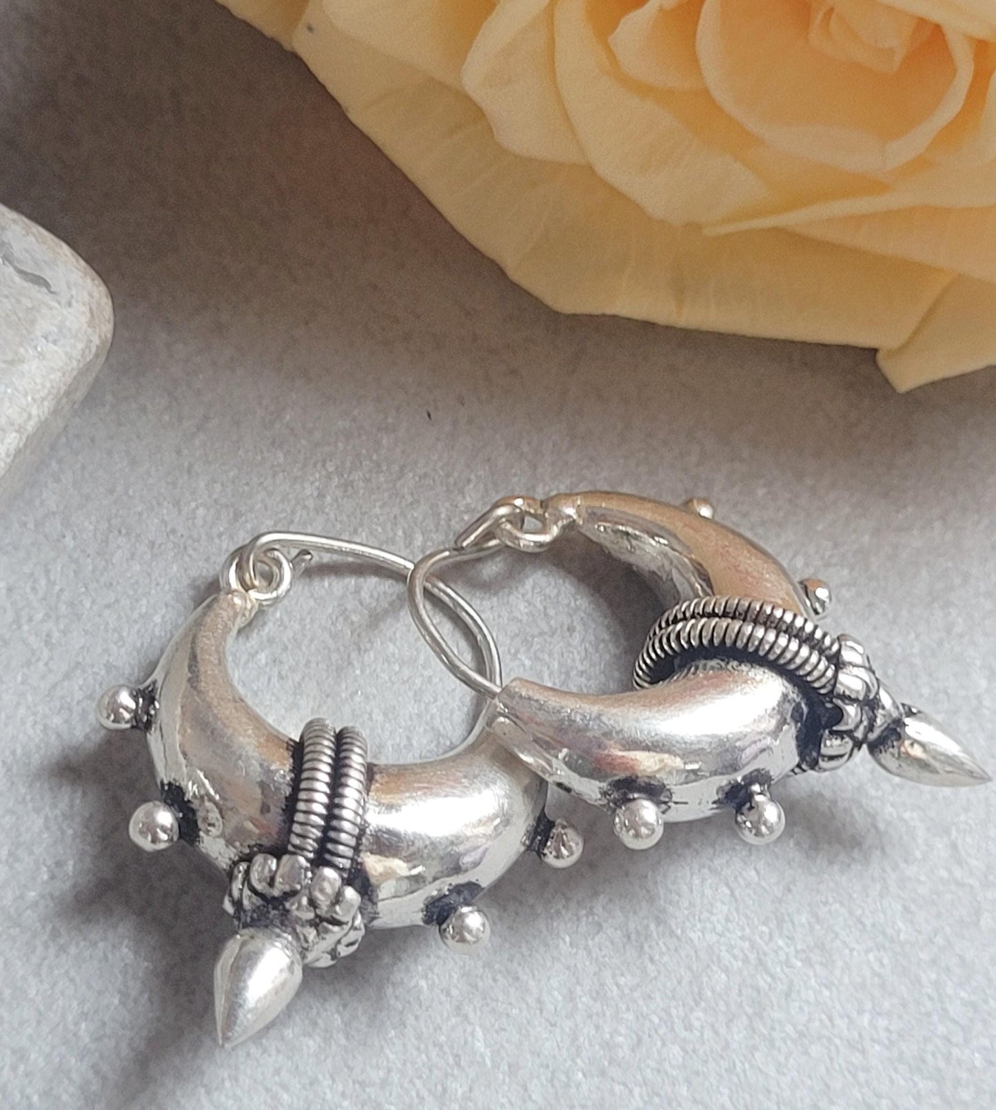 Silver Plated Tribal Hoop Earrings | Unique Statement Hoops | Boho Festival Earrings | 2.5cm Hoops