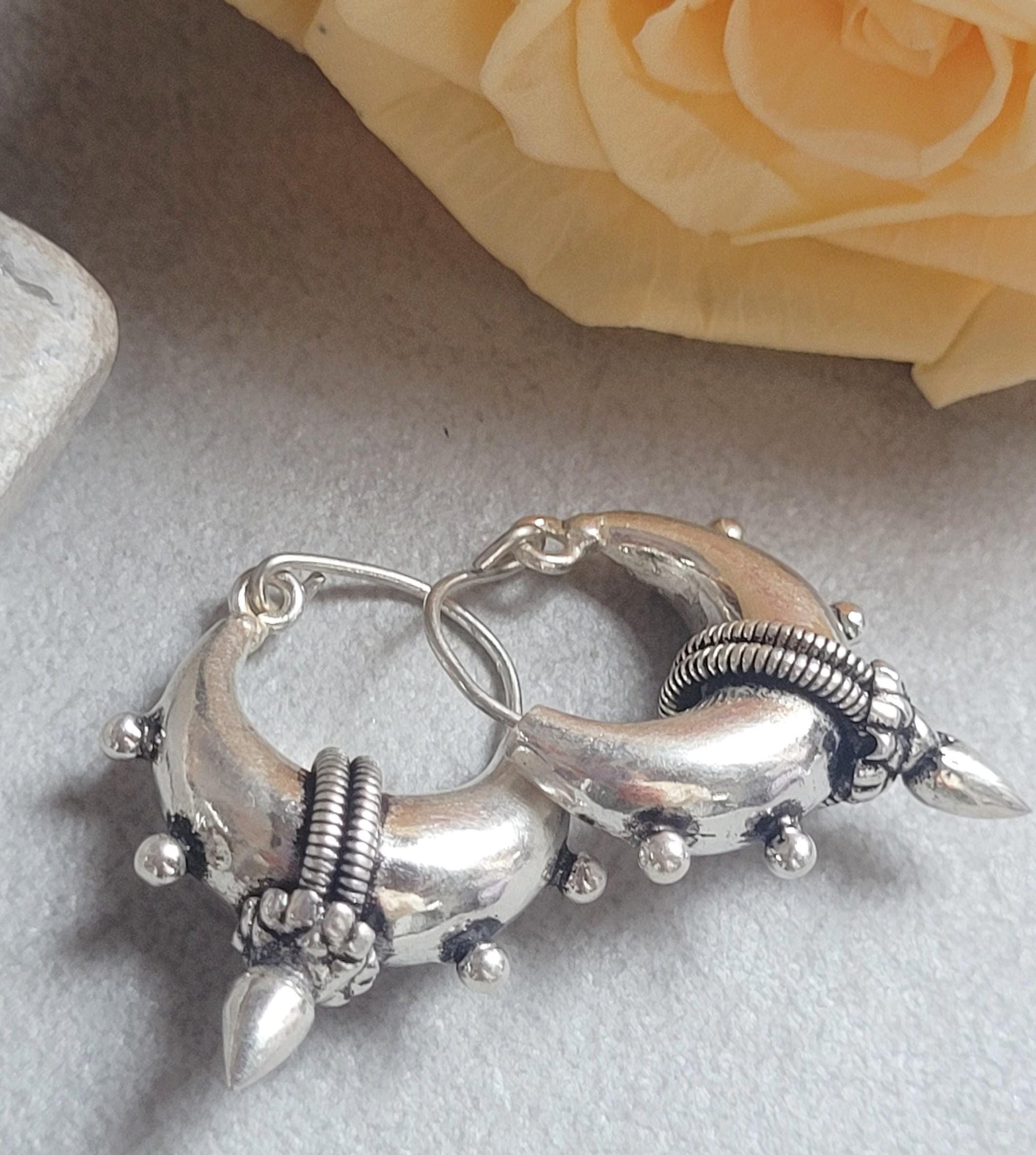 Silver Plated Tribal Hoop Earrings | Unique Statement Hoops | Boho Festival Earrings | 2.5cm Hoops