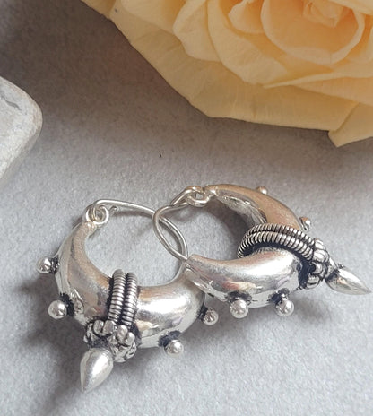 Silver Plated Tribal Hoop Earrings | Unique Statement Hoops | Boho Festival Earrings | 2.5cm Hoops
