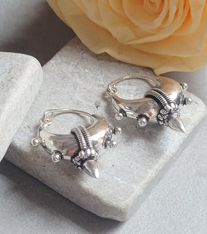 Silver Plated Tribal Hoop Earrings | Unique Statement Hoops | Boho Festival Earrings | 2.5cm Hoops