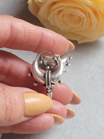 Silver Plated Tribal Hoop Earrings | Unique Statement Hoops | Boho Festival Earrings | 2.5cm Hoops