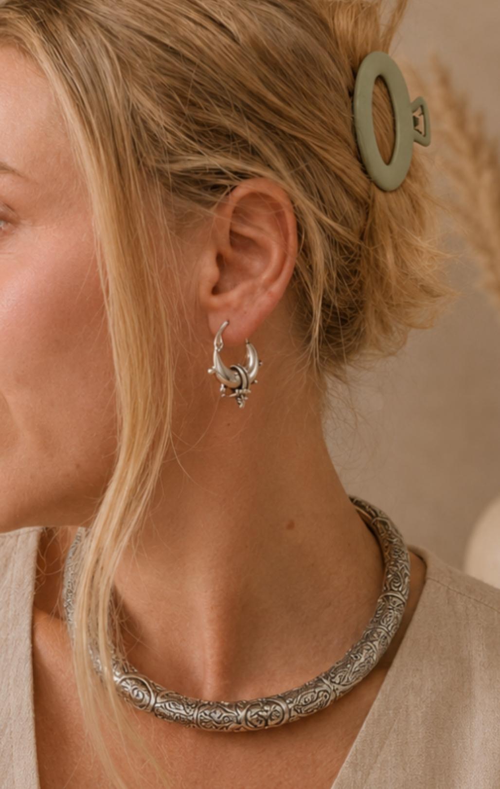 Silver Plated Tribal Hoop Earrings | Unique Statement Hoops | Boho Festival Earrings | 2.5cm Hoops