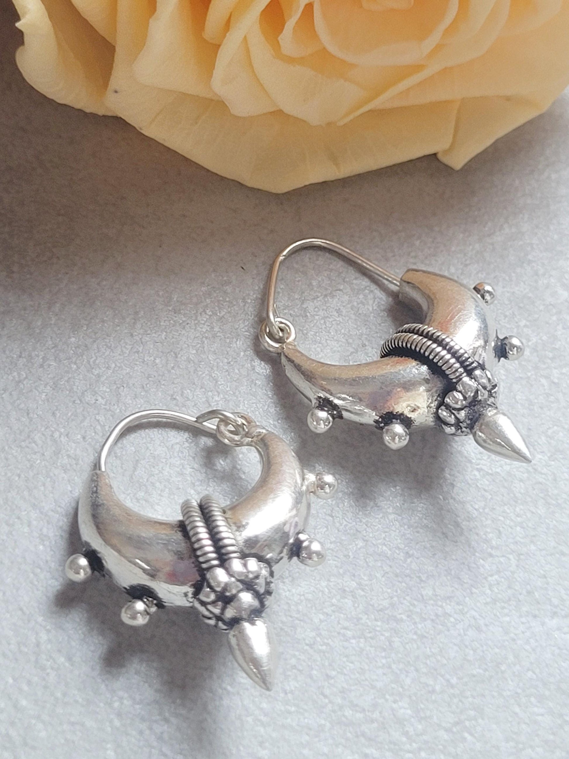 Silver Plated Tribal Hoop Earrings | Unique Statement Hoops | Boho Festival Earrings | 2.5cm Hoops
