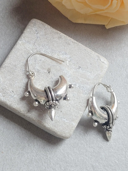 Silver Plated Tribal Hoop Earrings | Unique Statement Hoops | Boho Festival Earrings | 2.5cm Hoops