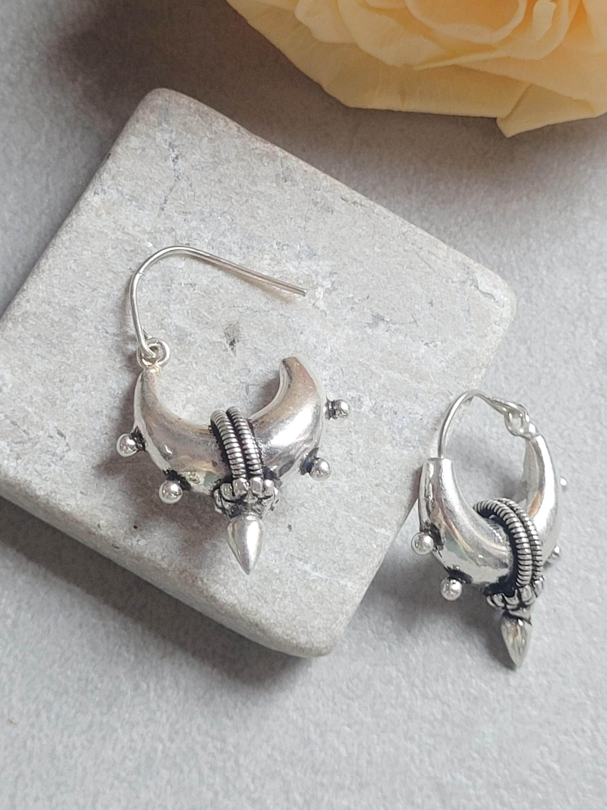Silver Plated Detailed Hoop Earrings | Boho Tribal Hoop Earrings | Statement Festival Earrings | Unique Artisan Style Hoops | 3cm