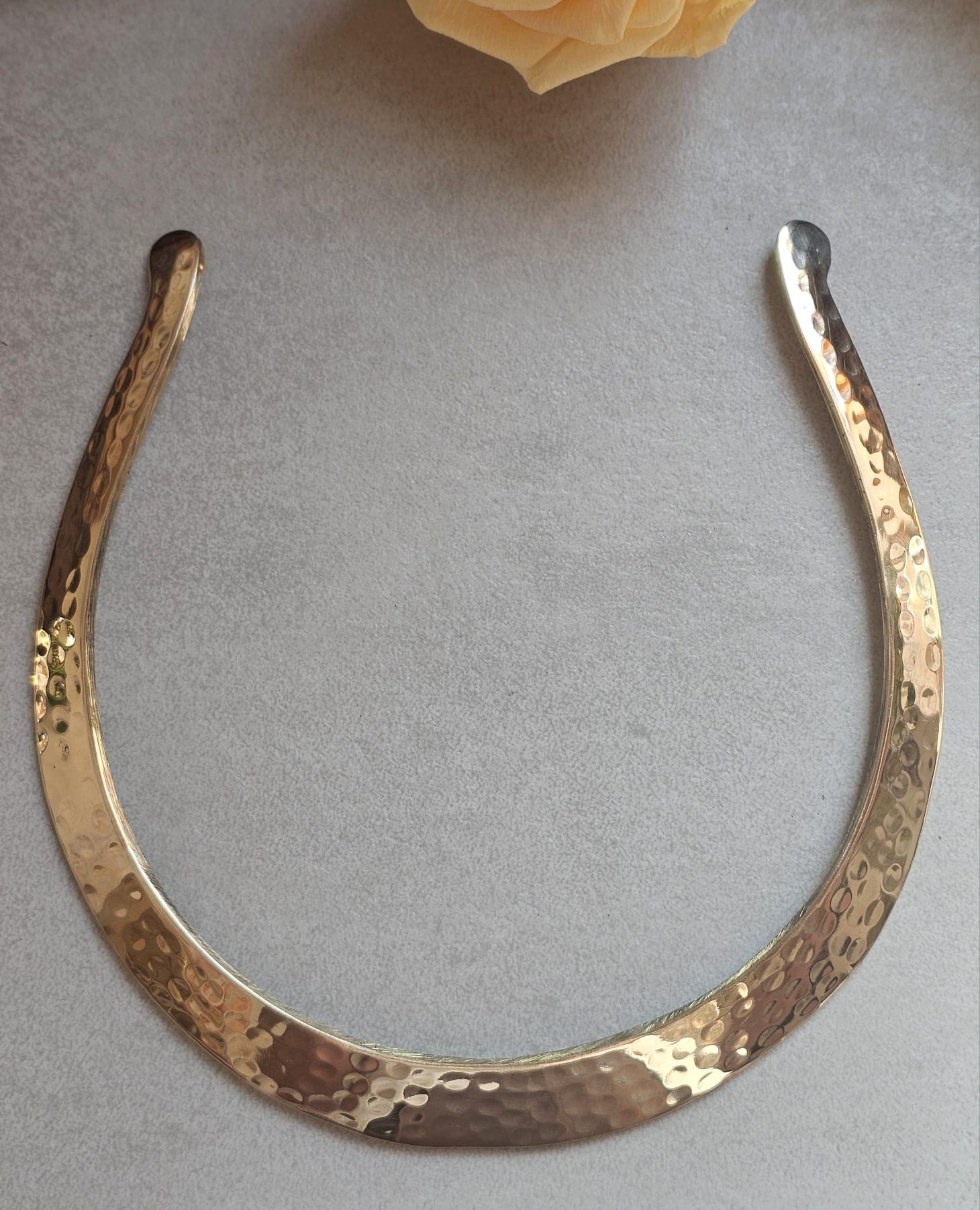 Hammered Brass Effect Choker Necklace | Gold Tone Open Collar | Boho Minimalist Jewellery