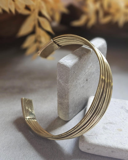 Gold Layered Cuff Bracelet | Minimalist Open Bangle | Boho Statement Jewellery